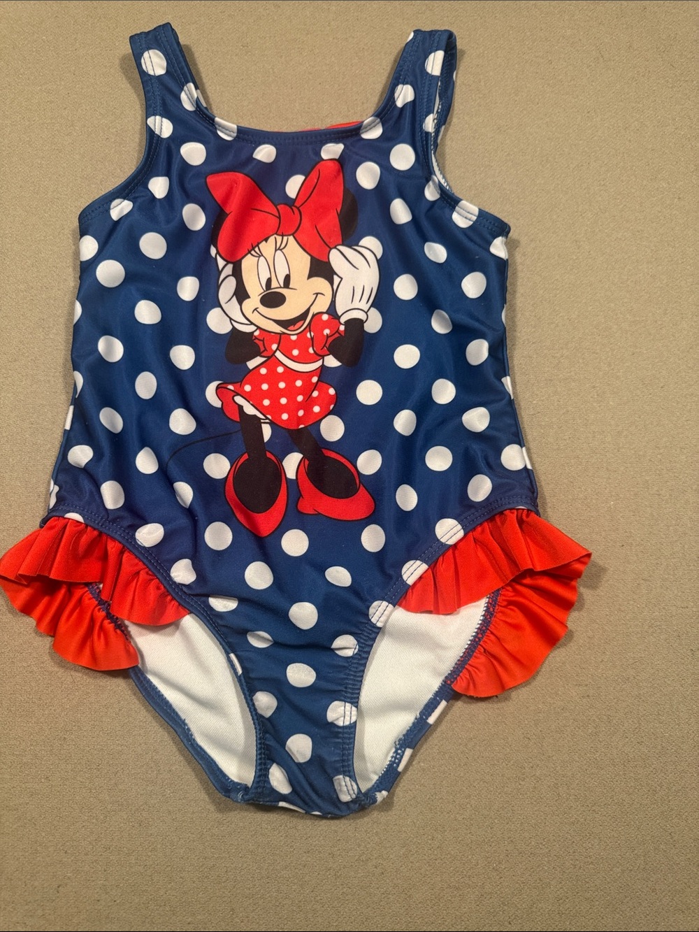 Girls' Minnie Mouse Polka Dot One-Piece Swimsuit in Navy & Red Disney